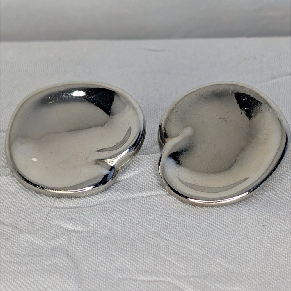 Rare Elsa Peretti Halston Signed Bean Earrings Vintage 70s Silver Sculptural XL - Picture 4 of 8